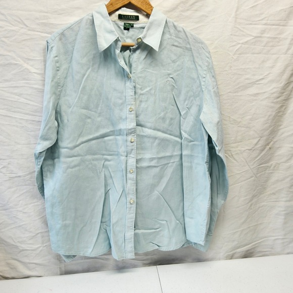 Lauren Ralph Lauren Tops - Lauren Ralph Lauren Linen Button Down Shirt Womens XL Light Blue Roll Tab Sleeve